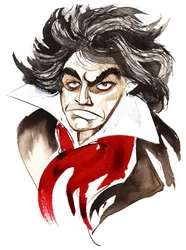 Den tyske komponisten Ludwig van Beethoven (1770-1827); karikatur